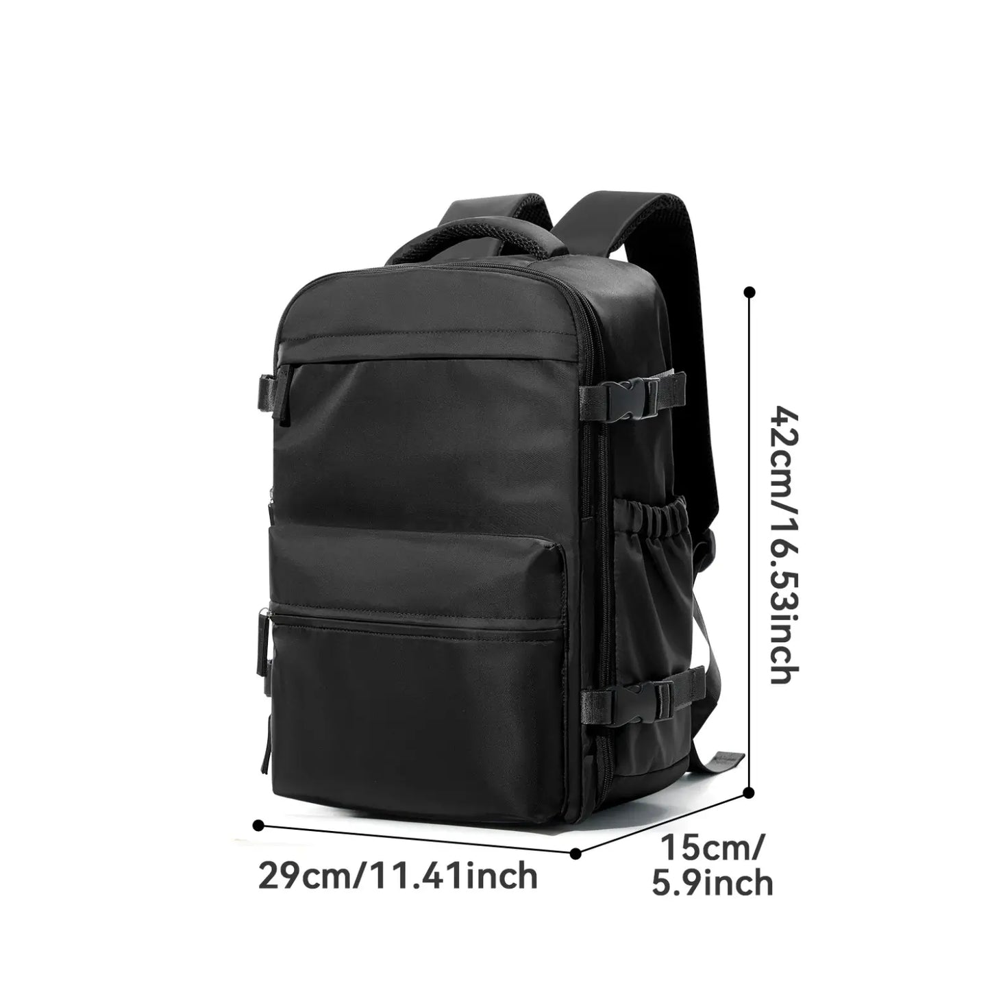 Schwarz Reise Rucksack mit Kompressionsbeutel – wasserdicht und leicht