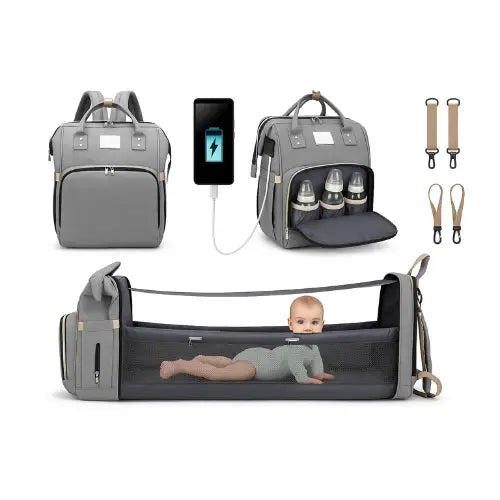 Wickeltasche mit großer Kapazität – Seitenansicht mit Multifunktionstaschen für Babyzubehör