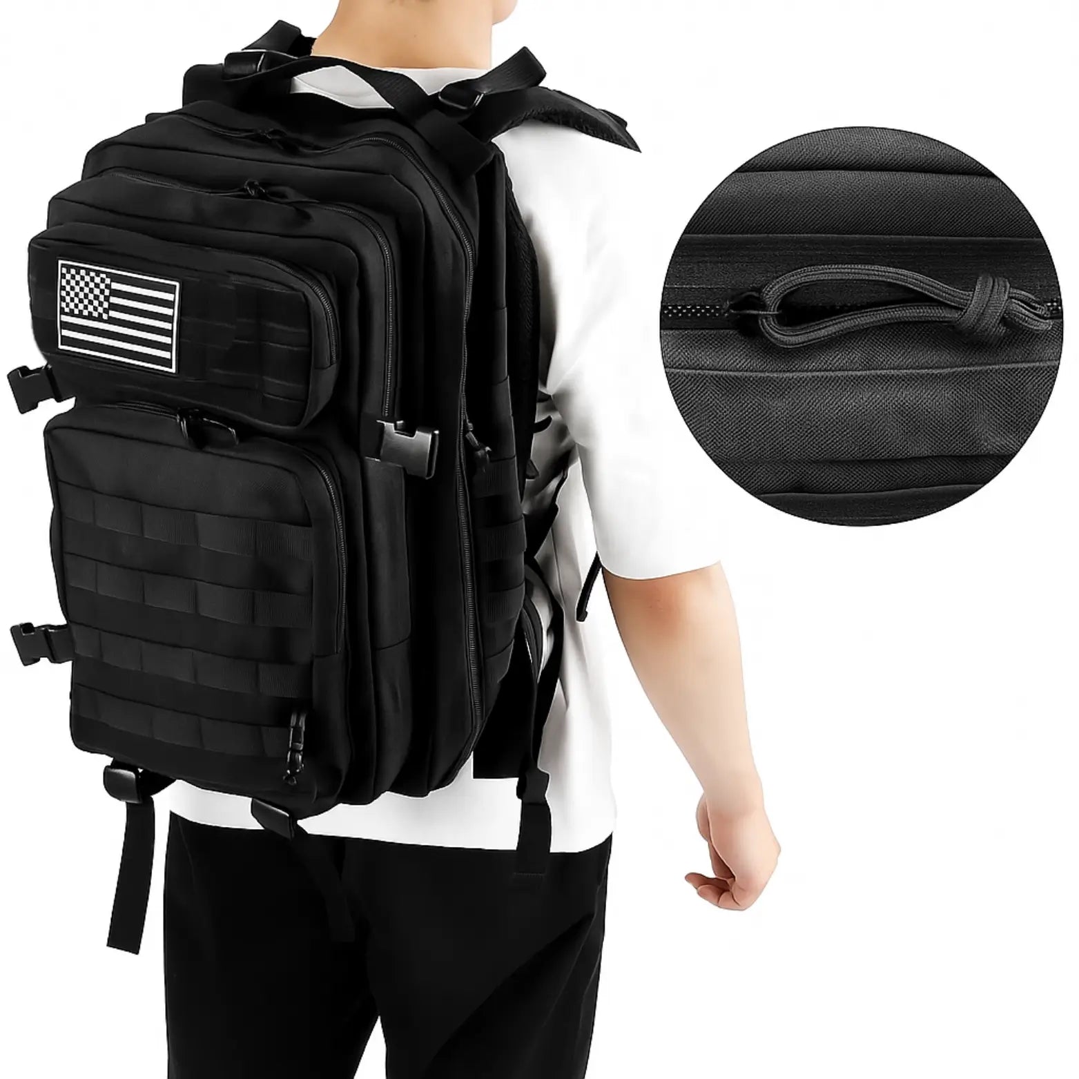 Schwarzer Velwel Rucksack mit mehreren Taschen, robustes Design für Alltag und Reisen.