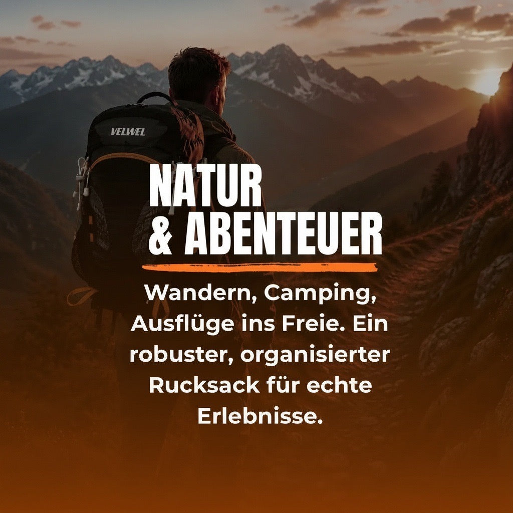 Velwel Wanderrucksack 30L wasserdicht – leicht und robust für Outdoor und Trekking