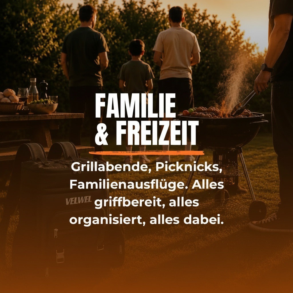 Velwel Kühlrucksack schwarz – ideal für Camping, Picknick und Familienausflüge