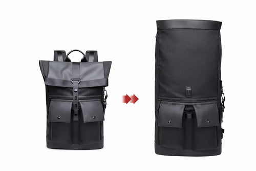 Handgefertigter Premium Urban Rucksack Schwarz wasserdicht wasserabweisendes Material Schutz vor Regen
