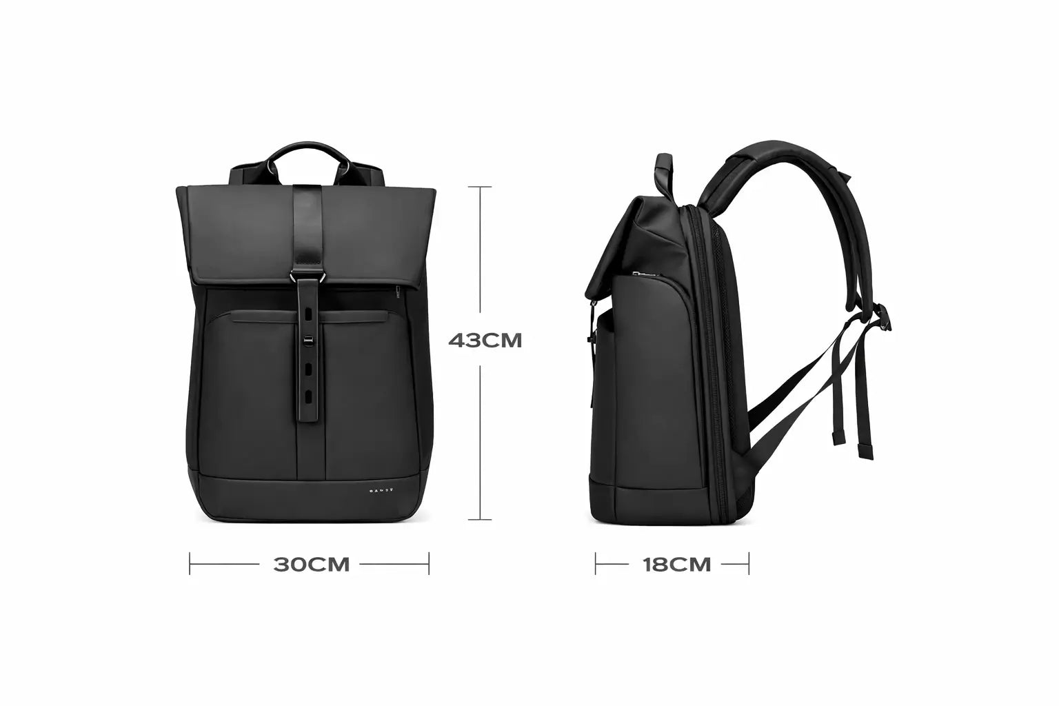 Handgefertigter Premium Rucksack Schwarz Masse 43cm 30cm 18cm