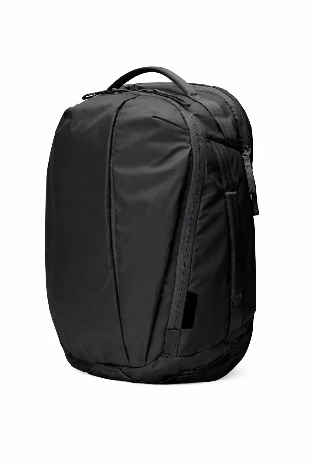 Schwarzer Premium-Rucksack aus wasserabweisendem Material in Seitenansicht