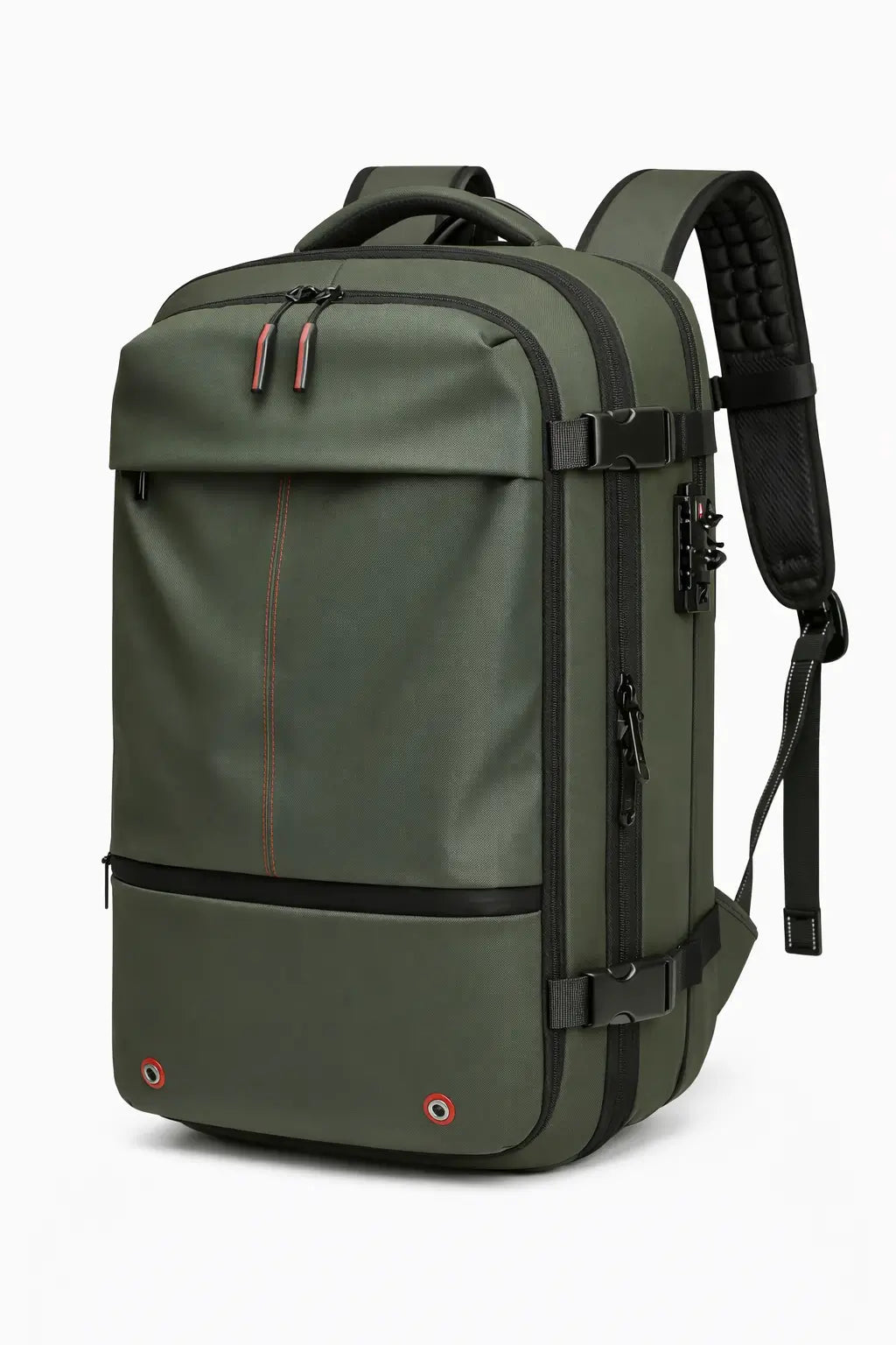 Moderner grüner Rucksack mit Laptopfach für Reisen und Business