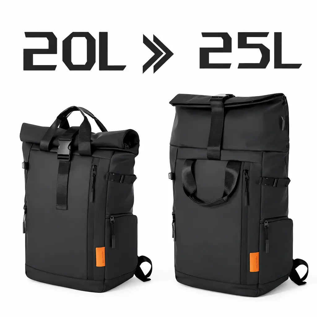 Premium wasserdichter Rucksack mit erweiterbarem Volumen und flexiblem Rolltop-System für maximale Kapazität