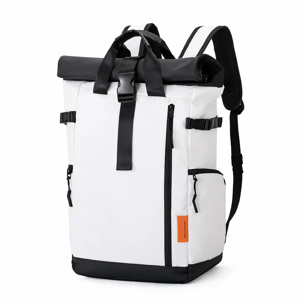 Premium wasserdichter Rucksack in Weiß mit modernem Rolltop-Design und hoher Funktionalität für Alltag und Reisen