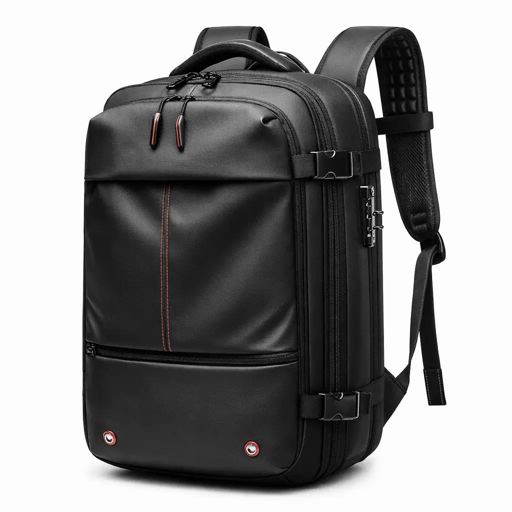 Schwarzer wasserdichter Rucksack mit Laptopfach für Reisen und Alltag