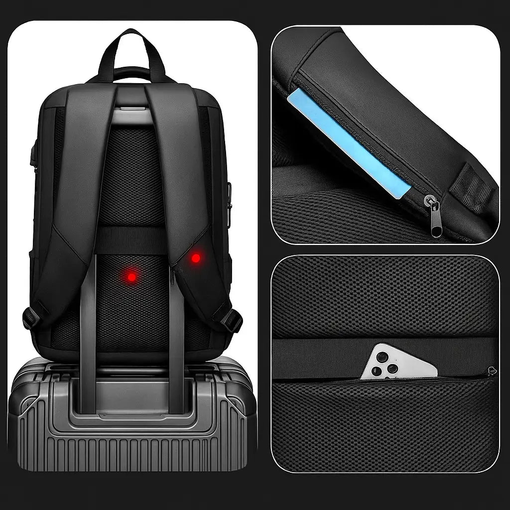 Velwel Business-Rucksack mit Trolley-Befestigung, atmungsaktiver Rücken und USB-Anschluss.