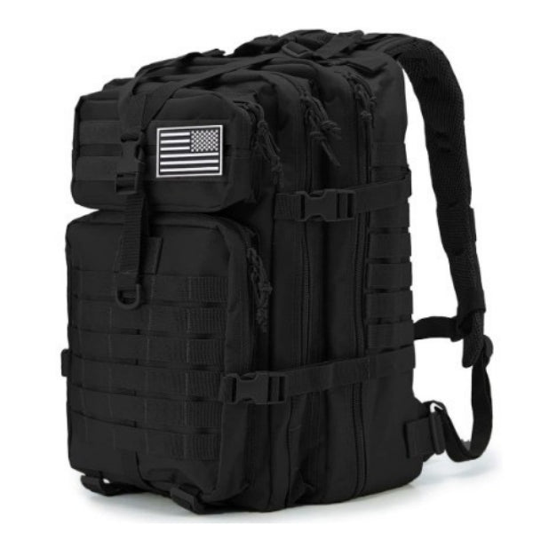 Schwarzer Velwel MOLLE Rucksack mit 45L Volumen, robustem Material und wasserabweisendem Design – ideal für Reisen, Wandern und Alltag.