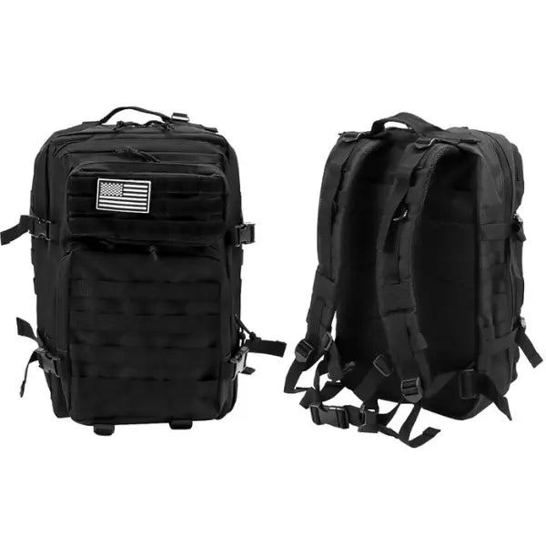 Schwarzer MOLLE Rucksack mit großem Stauraum und strapazierfähigem, wasserabweisendem Design – ideal für Outdoor, Reisen und Alltag.