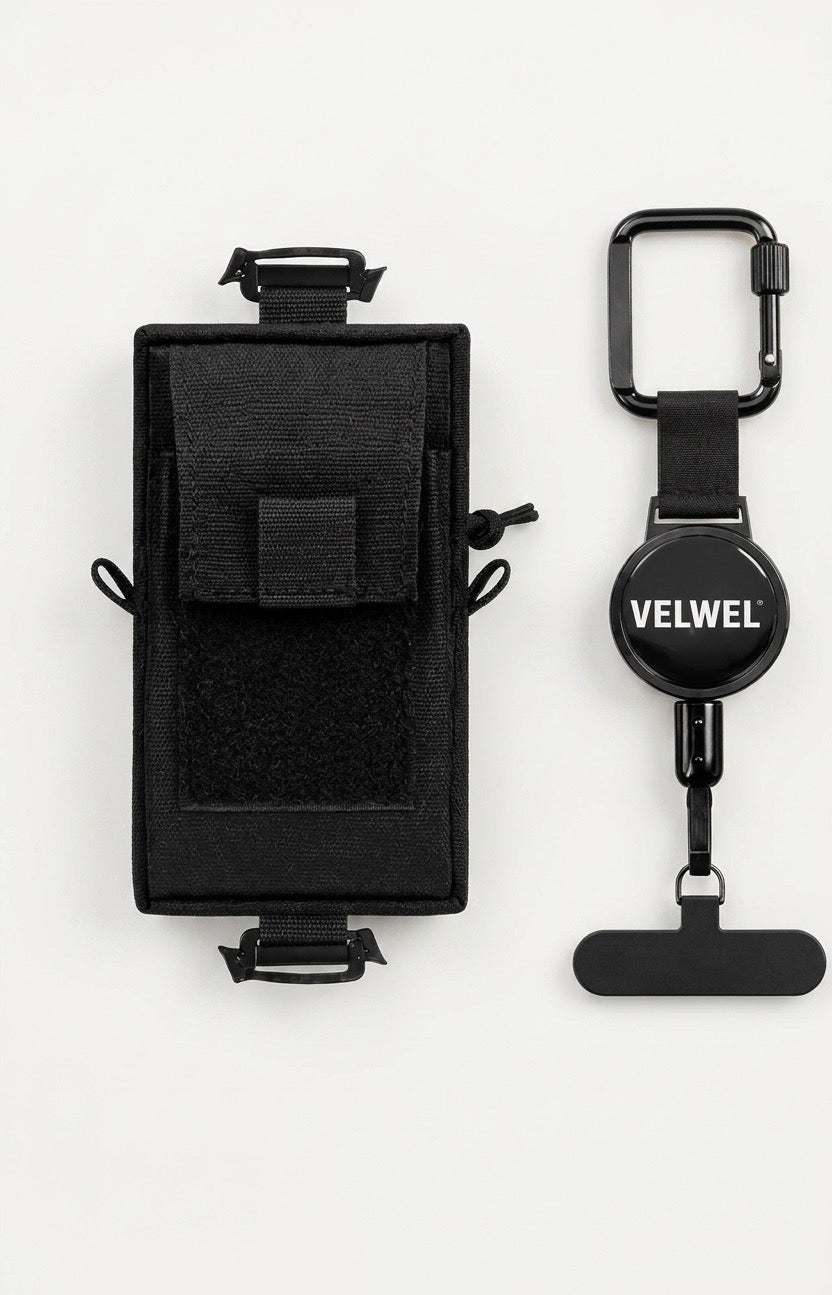 Velwel Retraktor und Pocket Tasche — das perfekte Duo für sichere Handyhalterung beim Wandern