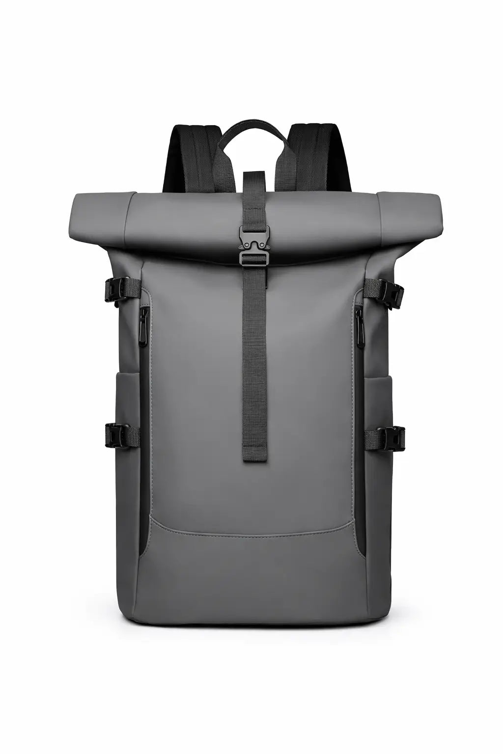 Grauer Rolltop Rucksack im Alltag getragen, ideal für Stadt und Pendler
